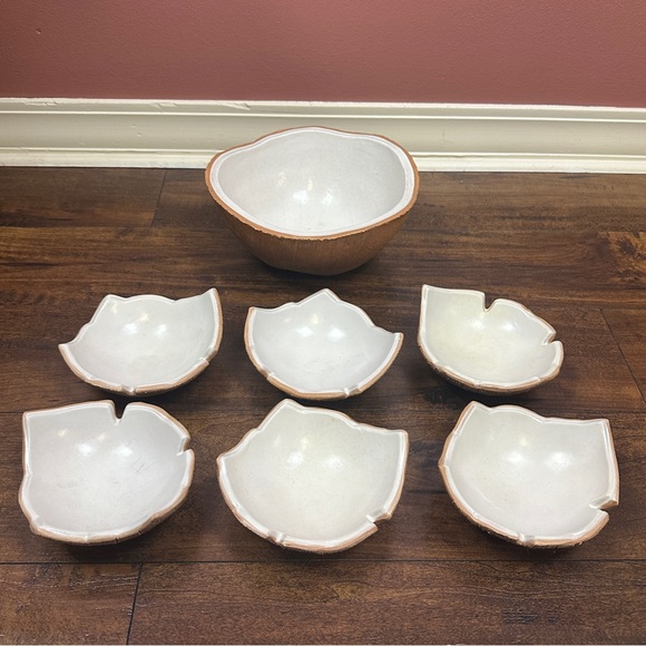 Vintage Ed Langbein Pottery Original Italian Coconut 1 large & 6 small Bowls - Picture 2 of 12